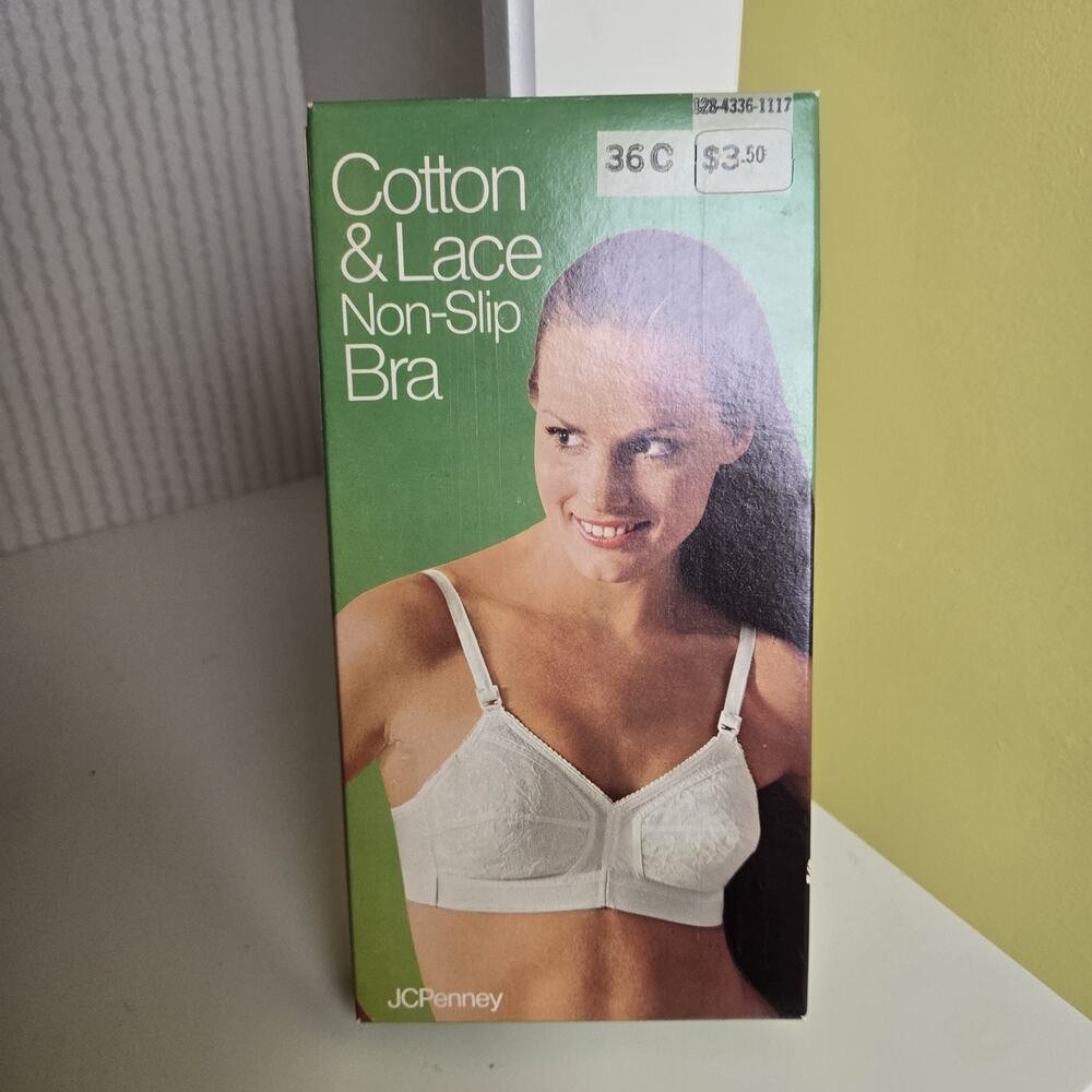 Vintage JC Penney Cotton Lace Bra Non Slip 36C White